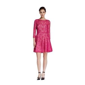 French Connection Magenta Pink Lace Dress 3/4 Sleeve Mini Nude Lined 10
